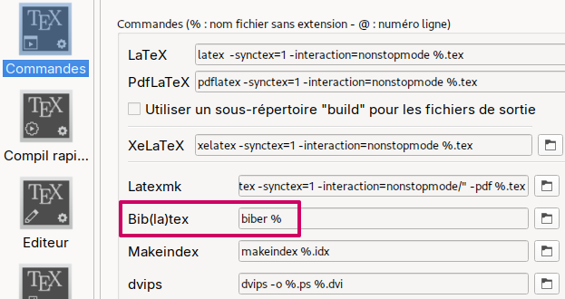 Configuer Biber pour BibLaTeX dans Texmaker