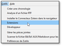 Menu « outils » de Zotero