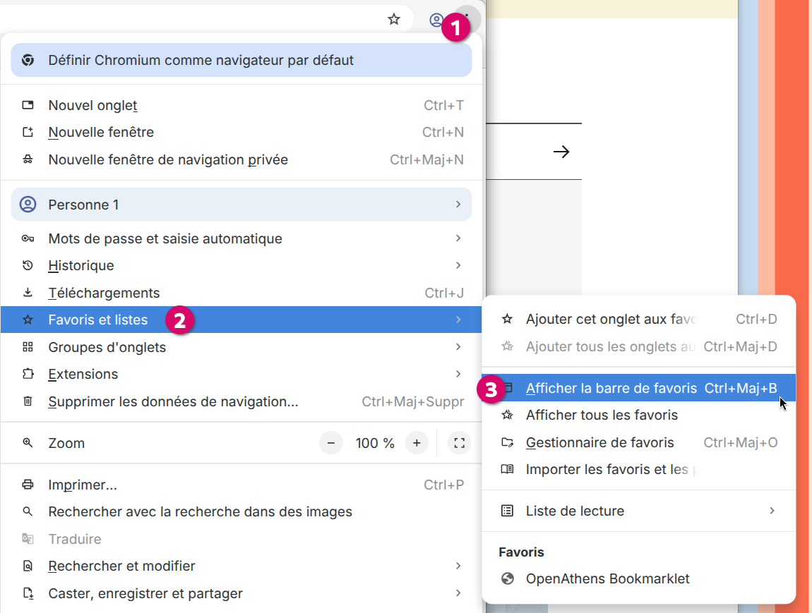 Afficher la barre des favoris avec Chrome