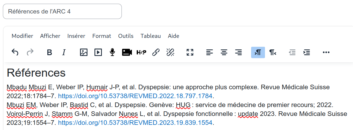 La bibliographie collée dans l'éditeur